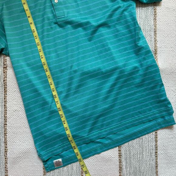 Peter Millar Green Blue Striped Short Sleeve Pullover Golf Polo Men’s Medium - Picture 4 of 6
